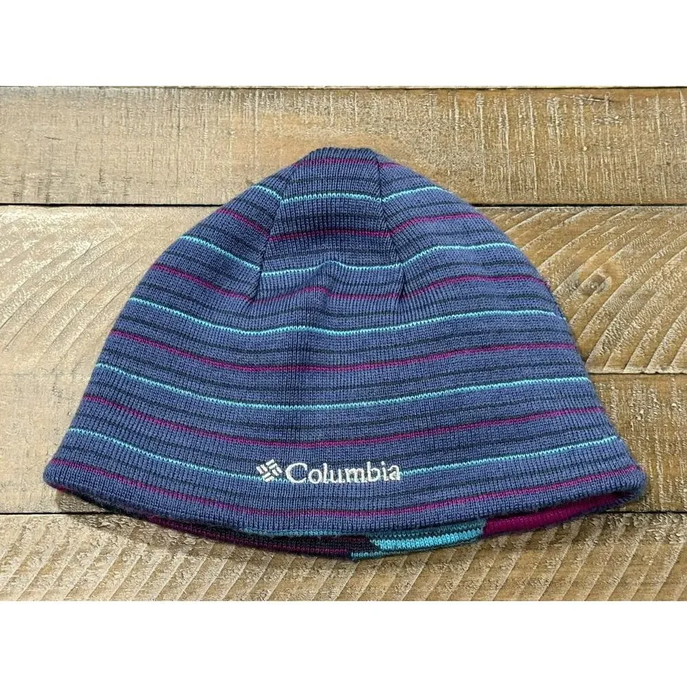 Columbia Pink REVERSIBLE Blue Stripe Beanie Size S/M Youth
